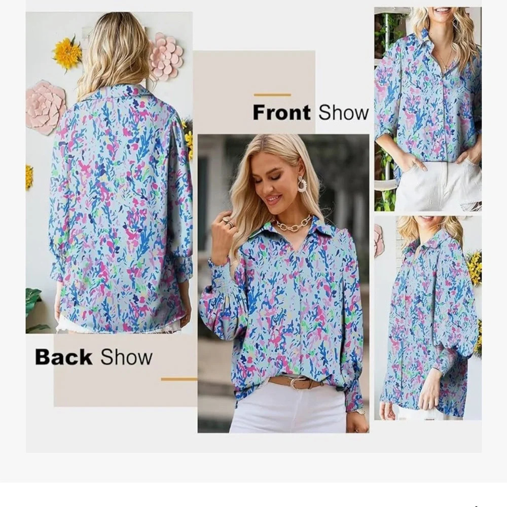 Amazon Women's Multicolor Button Down Shirt - Picture 11 of 15